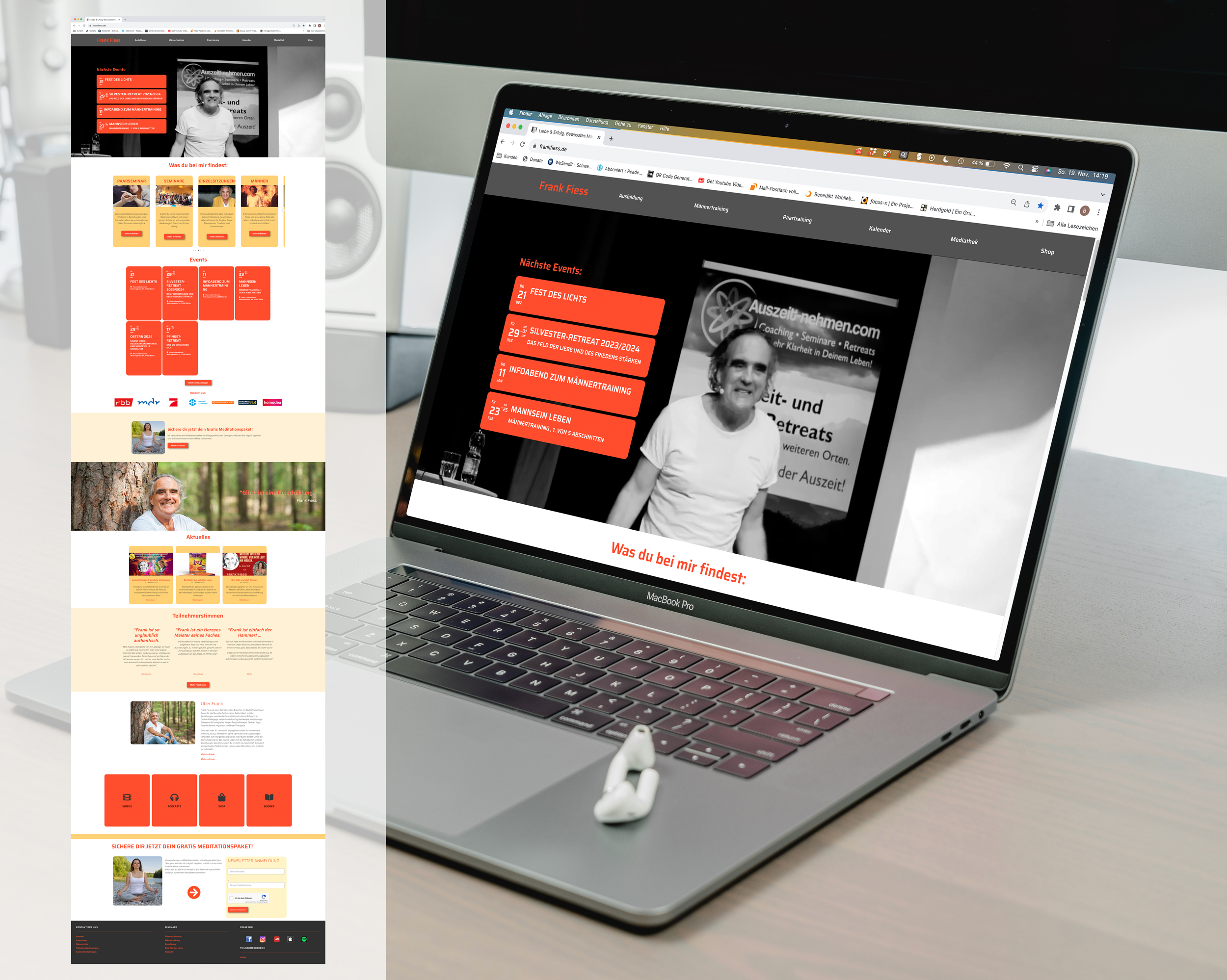 Webseite Frank Fiess Ansicht auf Laptop und komplette Startseite